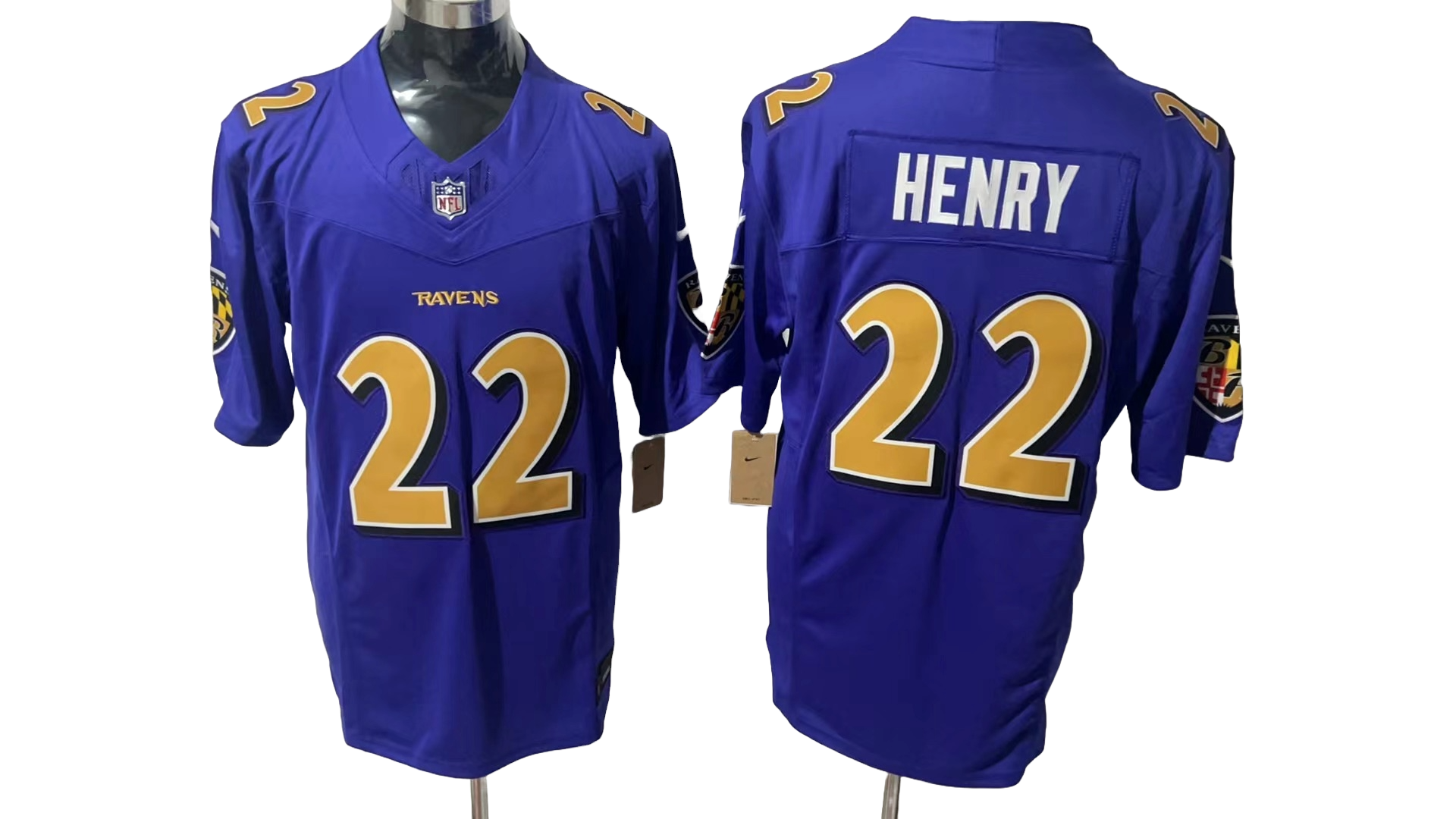Baltimore Ravens 22 Purple Crow Golden Characters Three Generations Jersey NFL