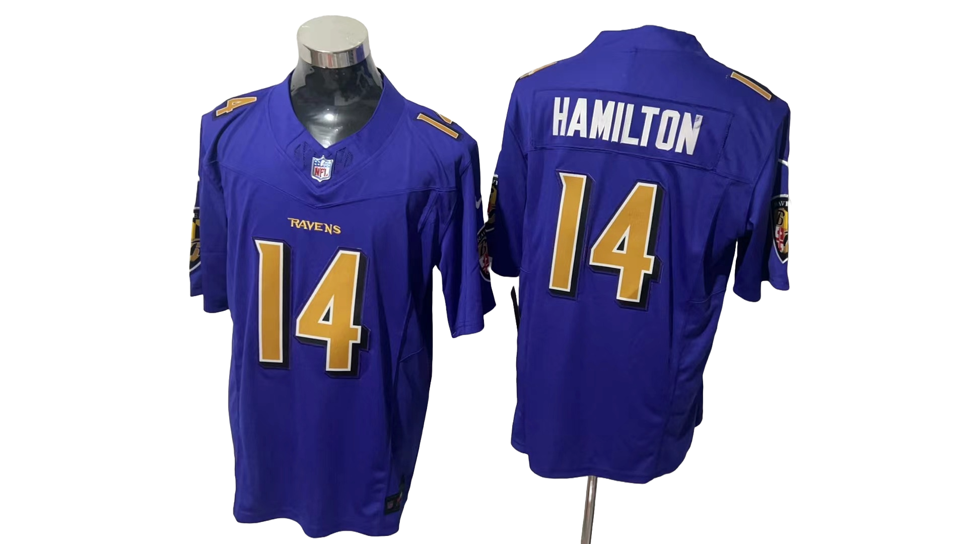 Baltimore Ravens 14 Purple Crow Golden Characters Three Generations Jersey NFL