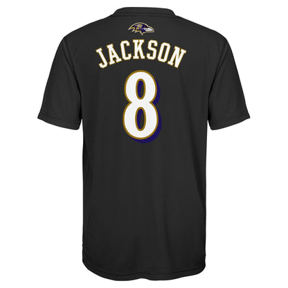 Youth Baltimore Ravens Lamar Jackson Black Mainliner Performance Jersey Tee