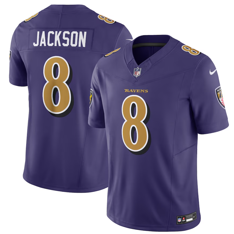 Baltimore Ravens 8 Purple Crow Golden Characters Three Generations Jersey NFL