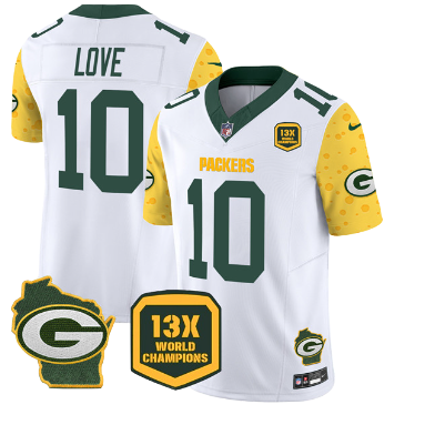 Green Bay Packers 10 White &amp; Yellow Three Generations of Gratitude Jersey NFL