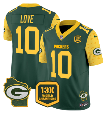 Green Bay Packers 10 Green &amp; Yellow Three Generations of Gratitude Jersey NFL