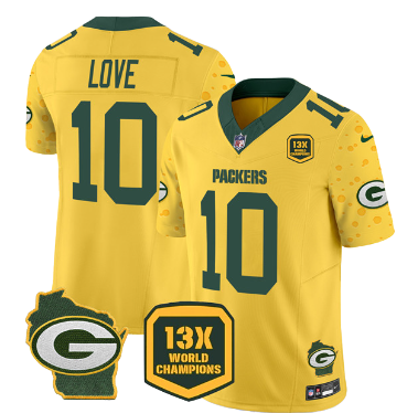 Green Bay Packers 10 Yellow Three Generations of Gratitude Jersey NFL
