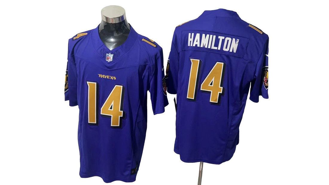 Baltimore Ravens 14 Purple Crow Golden Characters Three Generations Jersey NFL