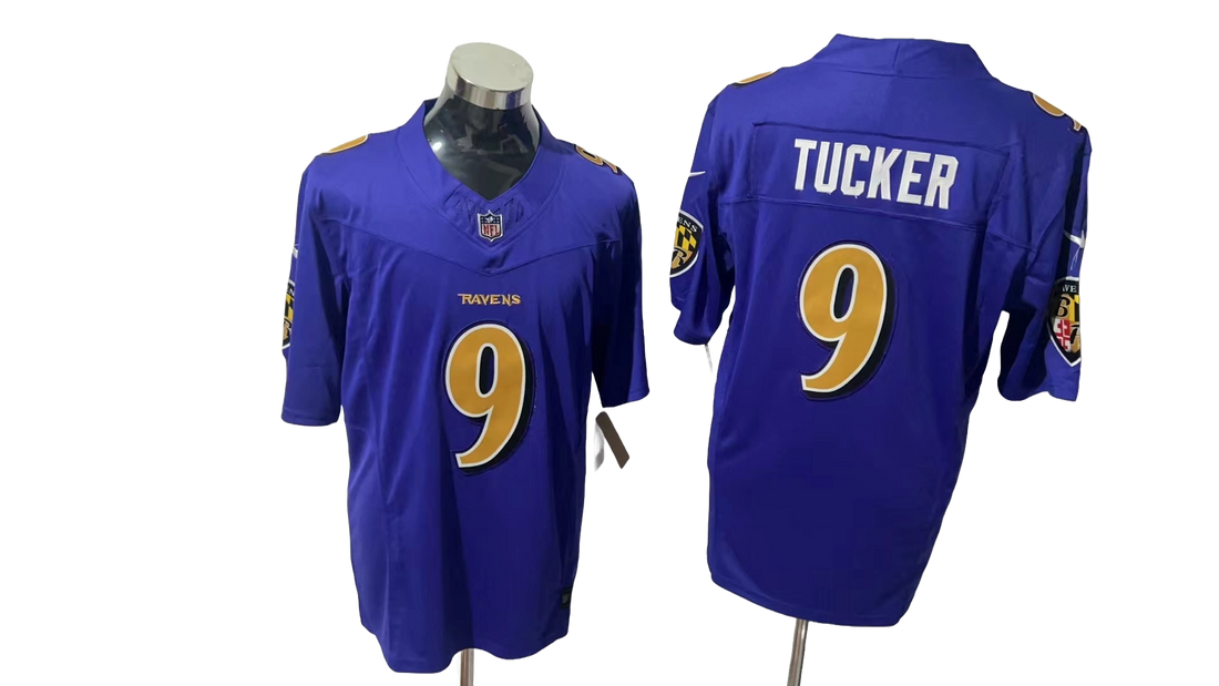 Baltimore Ravens 9 Purple Crow Golden Characters Three Generations Jersey NFL