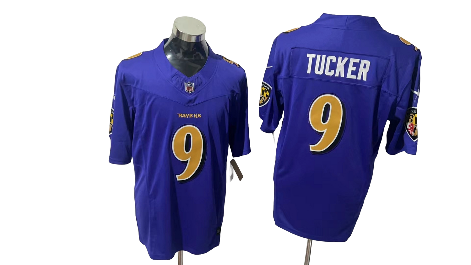 Baltimore Ravens 9 Purple Crow Golden Characters Three Generations Jersey NFL