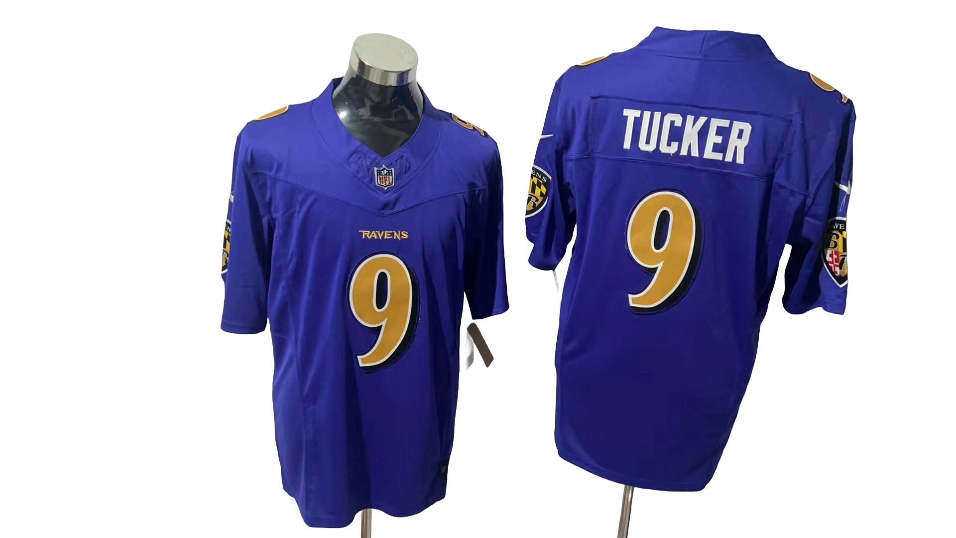 Baltimore Ravens 9 Purple Crow Golden Characters Three Generations Jersey NFL