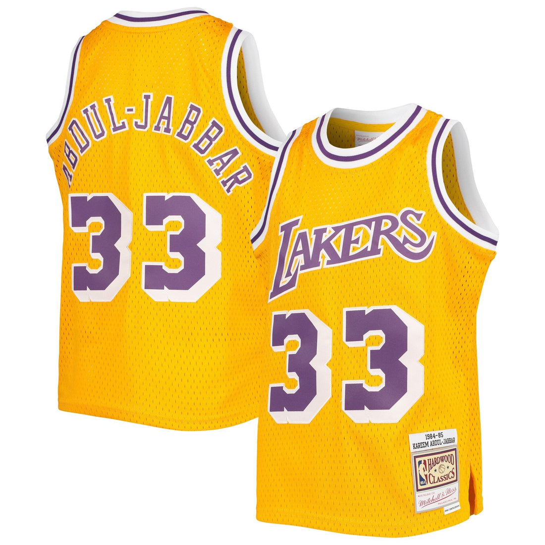 Youth Los Angeles Lakers Kareen Abdul-Jabbar Mitchell &amp; Ness Gold 1984-85 Hardwood Classics Swingman Jersey