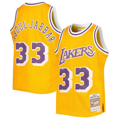 Youth Los Angeles Lakers Kareen Abdul-Jabbar Mitchell &amp; Ness Gold 1984-85 Hardwood Classics Swingman Jersey